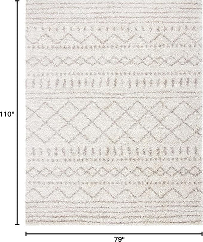 SAFAVIEH Arizona Shag Collection Area Rug - 6'7" x 9'2", Ivory & Beige, Moroccan Design, Non-Shedding & Easy Care, 1.6-inch Thick Ideal for High Traffic Areas in Living Room, Bedroom (ASG741A)