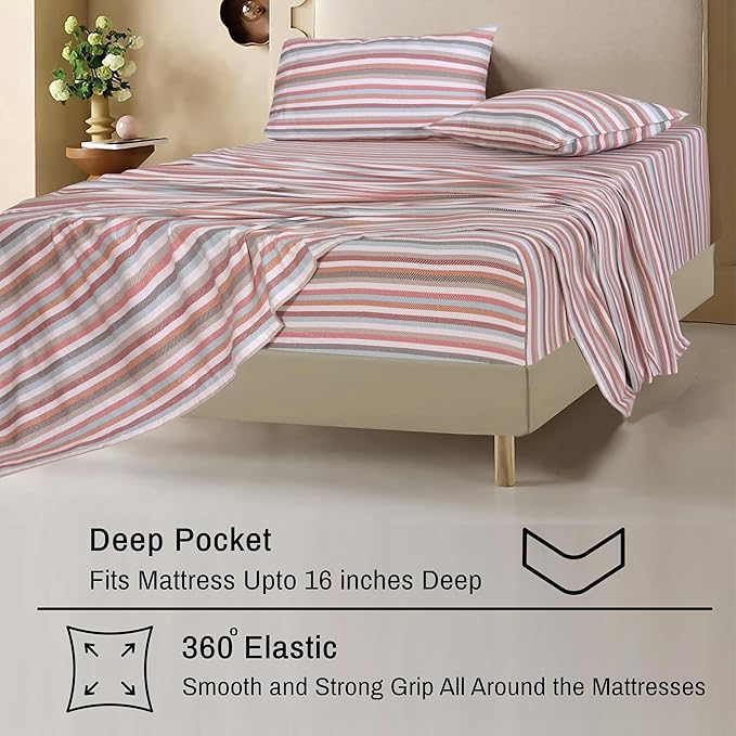 RUVANTI Flannel Sheets Full Size - 100% Cotton Double Brushed Bed Sheets Set, Deep Pockets 16 Inches, All Seasons Breathable & Extra Soft Full Sheets, Warm & Cozy, 4 Piece, Multi Chevron Stripe
