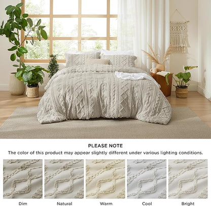 Bedsure Tufted Boho Comforter Set California King Size - Linen Boho Bed Set, GentleSoft™ 3 Pieces Farmhouse Shabby Chic Embroidery Bedding, Gifts for Woman, Soft Jacquard Comforter for All Seasons