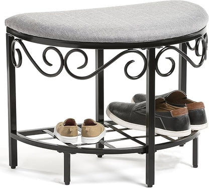 Mango Steam Half Moon Shoe Bench - Vanity Seat/Dressing Stool/Makeup Chair - Heather Gray