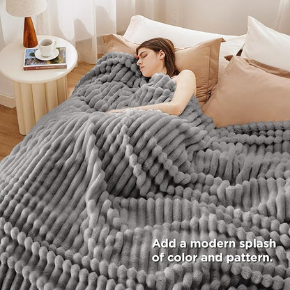 Bedsure GentleSoft Frost Gray Fleece Blanket for Couch - Cozy Soft Blankets for Women, Cute Small Throws for Girls, 108x90 Inches