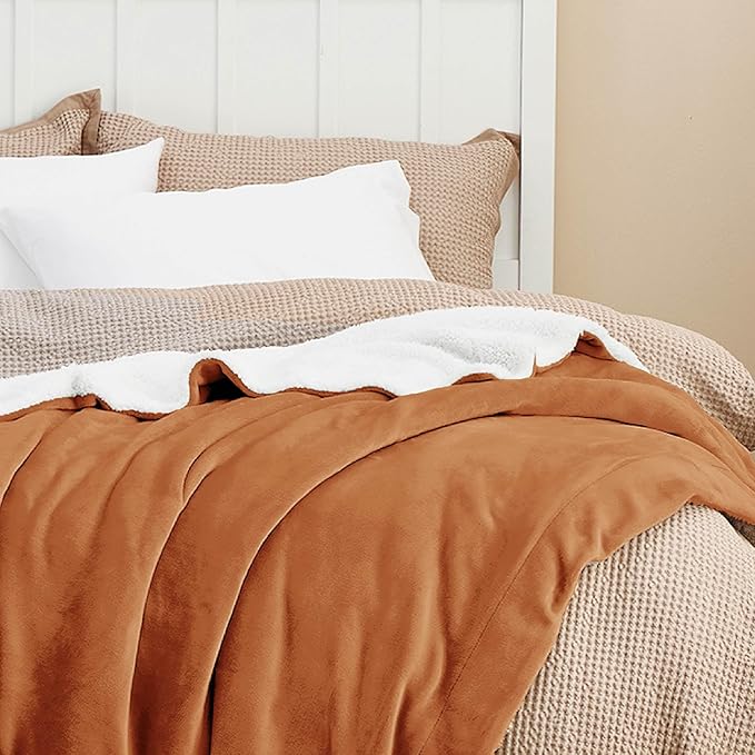 Bedsure GentleSoft Sherpa Fleece Blankets King Size for Bed - Thick and Warm Throw for Women and Men, Soft Fuzzy Plush King Blanket for Winter, Burnt Orange, 108x90 Inches