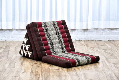 Leewadee - Comfortable Japanese Floor Mattress Used As Thai Floor Bed with Triangle Cushion, Futon Mattress Or Thai Massage Mat, 67 x 21 inches, Brown Red