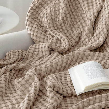 Bedsure Cooling Cotton Waffle Weave Throw Blanket - Lightweight Breathable Blanket of Rayon Derived from Bamboo for Hot Sleepers, Luxury Throws for Bed, Couch and Sofa, Taupe, 50x70 Inches