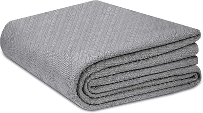 COTTON CRAFT Soft Cotton Thermal Blanket - Plush Herringbone Twill - All Season Luxurious Breathable Skin Friendly Lightweight Cooling Throw Blanket - Sofa Couch Travel Camping Dorm - Full Queen Grey