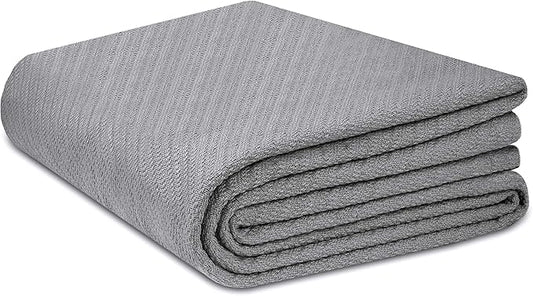 COTTON CRAFT Soft Cotton Thermal Blanket - Plush Herringbone Twill - All Season Luxurious Breathable Skin Friendly Lightweight Cooling Throw Blanket - Sofa Couch Travel Camping Dorm - Full Queen Grey