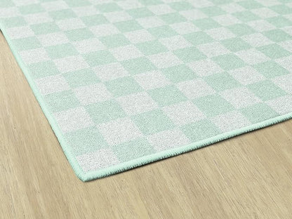 Flagship Carpets Schoolgirl Style Mint Checkerboard Educational Area Rug for Kids Room Seating Décor, Children's Classroom, Play Carpet for Teaching and Playroom, 7'6" x 12', Green