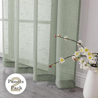 Aiyufeng Sage Green Sheer Curtains 45 Inch Length 2 Panels, Short Linen Curtains for Kitchen, Small Window Curtains Window Treatment Privacy with Light Filtering for Bathroom, Each 30Wx45L Inch, Green