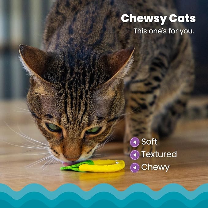 Catstages Dental Lemon Teether, Soft and Textured Cat Chew Toy, Catnip Oil Coating, Yellow-Mewly Pet