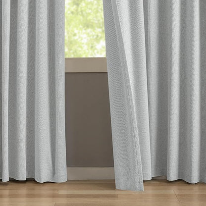 KangBang Light Grey Pinch Pleated Blackout Curtains 84 Inch Length 2 Panels Set, Faux Linen Thermal Insulated Pleated Drapes with Hooks for Bedroom Living Room, Elegant Modern Decor, 42" W x 84" L
