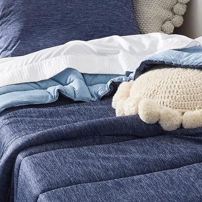 Bedsure Twin/Twin XL Comforter Set - Cooling and Warm Bed Set, Navy Blue Reversible Bedding for All Season, 2 Pieces, 1 Twin Size Comforter (68"x88") and 1 Pillow Case (20"x26")