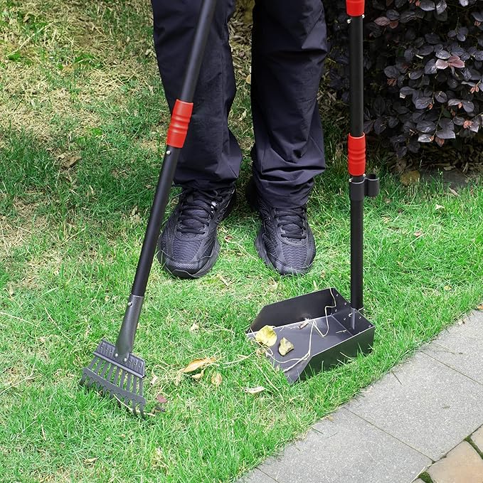 Heeyoo Dog Pooper Scooper, Dog Poop Tray and Rake Set, Pet Waste Removal Scoop with Long Adjustable Sectional Stainless Handles, 2 Pieces-Mewly Pet