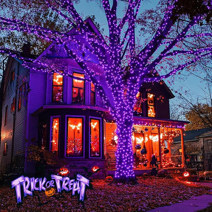 JMEXSUSS 33ft 100 LED Purple Lights for Halloween Decorations, Purple Battery Operated Lights with Remote Indoor Outdoor, String Lights for Halloween Christmas Decor