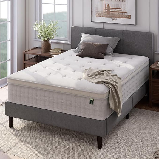 ZINUS 13 Inch Euro Top Pocket Spring Hybrid Mattress, Queen, Pressure Relief, Pocket Innersprings for Motion Isolation, Mattress in A Box
