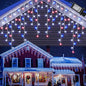 Toodour Red White Blue Christmas Icicle Lights, 29.5ft 360 LED Icicle Lights, 8 Modes, 60 Drops, Window Curtain Led Christmas Light, Icicle Twinkle Light for Eaves, Party, Wedding, Xmas Decorations