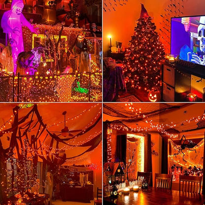 Hopolon Mini Orange Halloween Lights, 2PACk 50 Incandescent Christmas String Lights, 13FT 120V UL Certified Xmas Tree Lights for Christmas, Patio, Holiday, Party, Home, Indoor Outdoor Decor, Orange