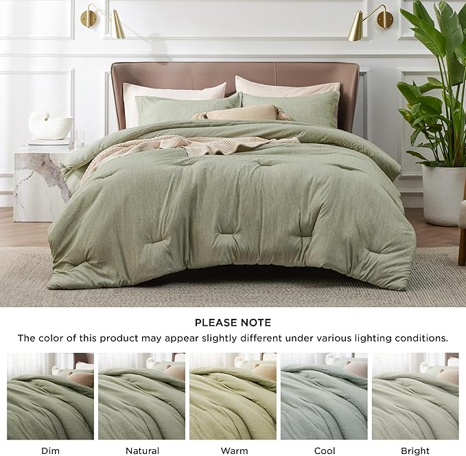 Bedsure Twin/Twin XL Comforter Set - Olive Green Soft Bedding for All Seasons, Cationic Dyed Bed Set, 2 Pieces, 1 Twin Size Comforter (68"x88") and 1 Pillow Sham (20"x26"+2")