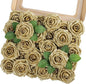 MACTING 30PCS Artificial Flowers Real Touch Foam Roses with Stem Fake Glitter Flowers for DIY Wedding Bouquet Table Centerpieces Party Holiday Wreath Home Spring Easter Mothers Day Decorations(Gold)
