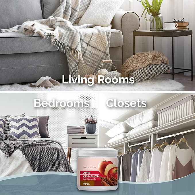 SMELLS BEGONE Air Freshener Odor Absorber Gel - 15 oz, Pack of 2 - Absorbs and Eliminates Odor in Pet Areas, Bathrooms, Cars, & Boats - Made with Essential Oils - Apple Cinnamon Scent-Mewly Pet