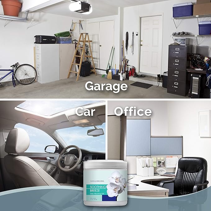 SMELLS BEGONE Air Freshener Odor Absorber Gel - 15 oz, Pack of 2 - Absorbs and Eliminates Odor in Pet Areas, Bathrooms, Cars, & Boats - Made with Essential Oils - Soothing Breeze Scent-Mewly Pet