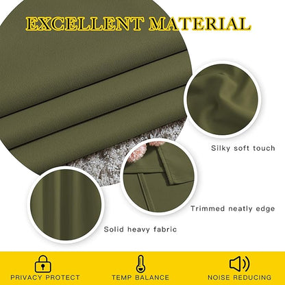 NICETOWN Room Darkening Curtains 63 inches Long for Bedroom, Grommet Thermal Insulated Window Treatments Sound Reducing Drapes for Christmas Day, W46 x L63, Olive, 2 Panels