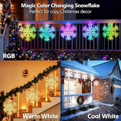 BrizLabs 2 Pack Christmas Window Lights with Remote, 61 Modes, Warm & Cool White & RGB Color Changing 12" Foldable Snowflake Hanging Christmas Lights for Xmas Indoor Outdoor Wall Door Fireplace Decor