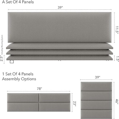 Vänt Upholstered Wall Panels - King/Cal King Size Wall Mounted Headboards - Zigrino Mineral - Twin/King - Set of 4 Panels (Each Individual Panel 39"x11.5")