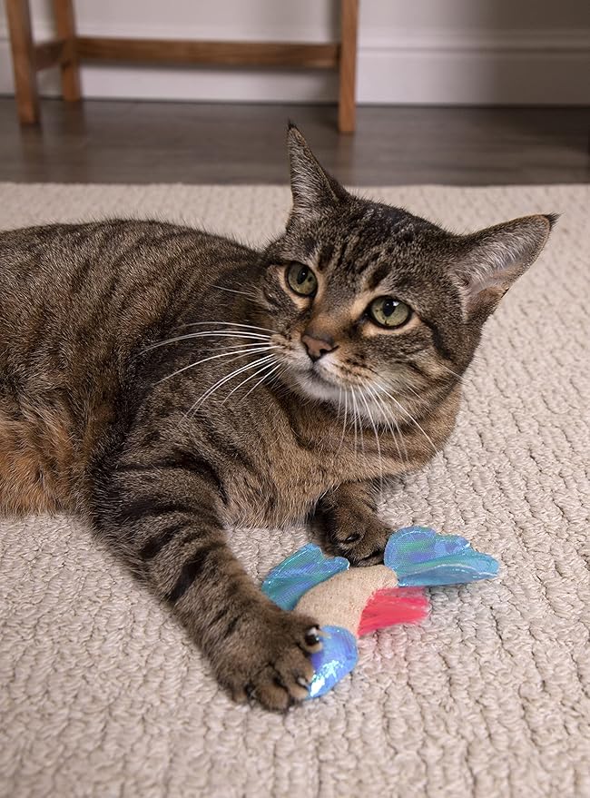 Petlinks Batty Beta Fish Crinkle Catnip Cat Toy - Tan/Blue, One Size-Mewly Pet