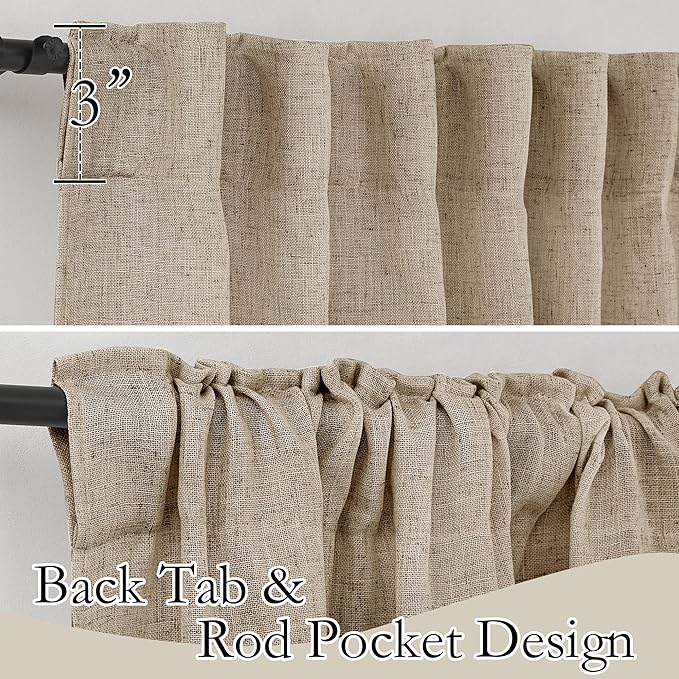 RYB HOME Sheer Linen Curtains 90 inches Long, Rod Pocket & Back Tab Linen Blend Elegant Light Filtering Privacy UV Protected Panels for Living Room, Khaki, 52" W, 2 Panels