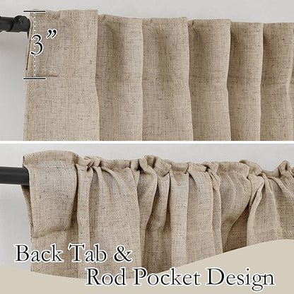 RYB HOME Long Linen Curtains 96 inches Long for Living Room, Light Airy Breathable Window Decor Linen Burlap 2 Panels Set for Laundry Room Home Office, W 70 x L 84 inches, Khaki, 2 Panels