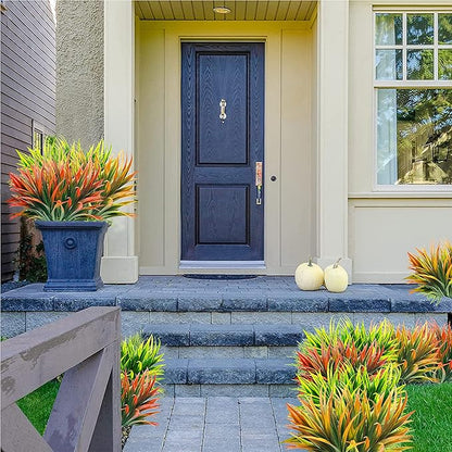 8 Pcs Outdoor Fake Plants UV Resistant Artificial Tropical Plants Flowers Faux Garden Grass Plants Décor Fall Winter Summer Planters Patio Front Door Porch Plastic Bushes & Shrubs Decoration