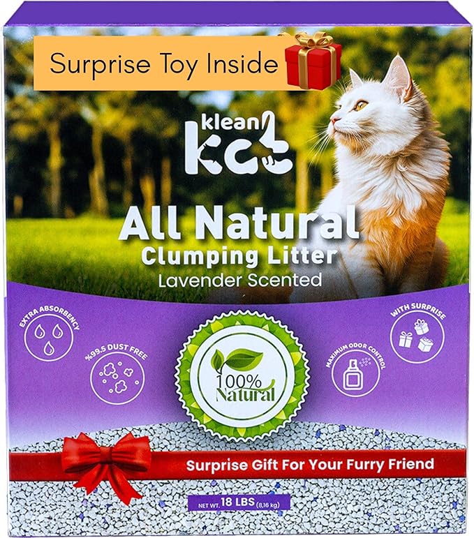 All Natural Clumping Cat Litter – Multiple Scents – Low Dust, Odor Control – (Lavender) 18 lb - Surprise Toy Inside-Mewly Pet