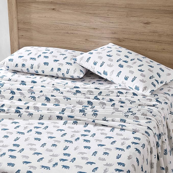 Eddie Bauer- Queen Sheet Set, Cotton Flannel Bedding Set, Brushed for Extra Softness, Cozy Home Décor (Bear Mountain Grey, Queen)
