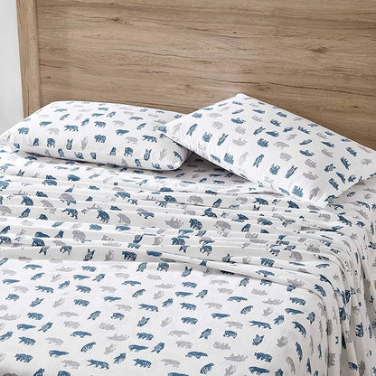 Eddie Bauer- Full Sheet Set, Cotton Flannel Bedding Set, Brushed for Extra Softness, Cozy Home Décor (Bear Mountain Grey, Full)