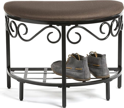 Mango Steam Half Moon Shoe Bench - Vanity Seat/Dressing Stool/Makeup Chair - Mocha Brown