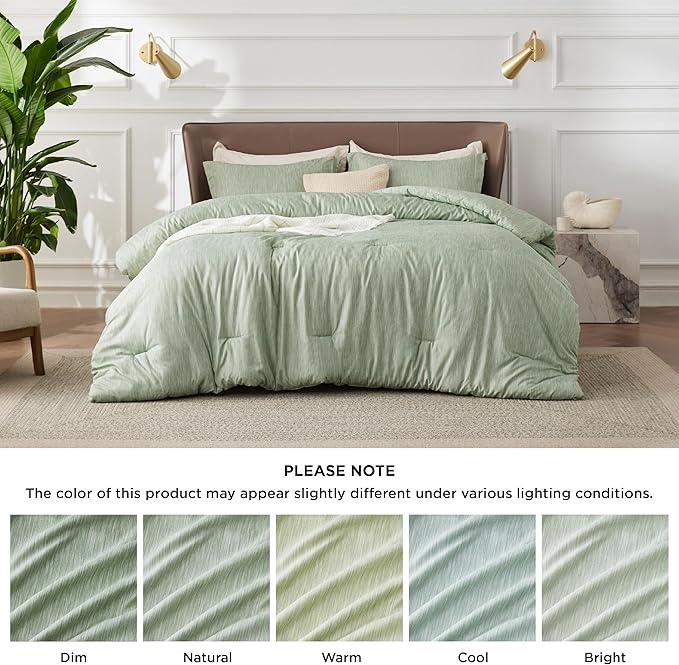 Bedsure Queen Comforter Set - Celadon Green Soft Bedding for All Seasons, Cationic Dyed Bed Set, 3 Pieces, 1 Queen Size Comforter (90"x90") and 2 Pillow Shams (20"x26"+2")