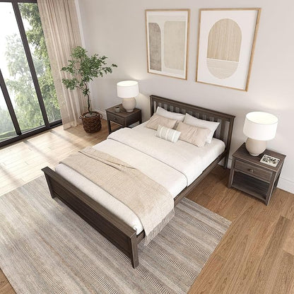 Plank+Beam Queen Bed Frame with Headboard, Wood Platform Bed, Adult Bedroom Furniture, Easy Assembly, No Box Spring Needed, Clay