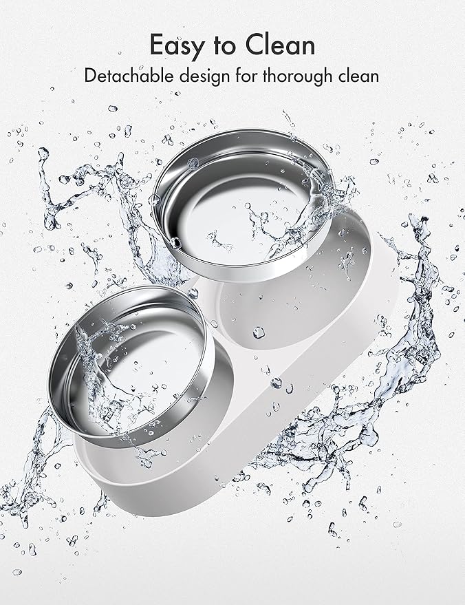 PETLIBRO Pet Food Splitter with Stainless Steel Bowls, Automatic Cat Feeder Bowls for Two Cats or Dogs, Suitable for PETLIBRO Automatic Cat Feeder PLAF005, PLAF006, PLAF103, PLAF203, White-Mewly Pet