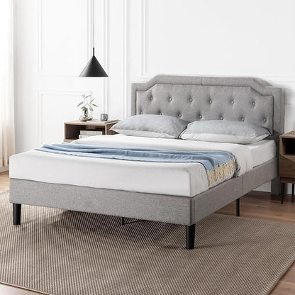 ZINUS Kellen Upholstered Scalloped Platform Bed Frame, Mattress Foundation, Wood Slat Support, No Box Spring Needed, Eco Friendly WonderBox (TM), Easy Assembly, Dark Grey, Queen