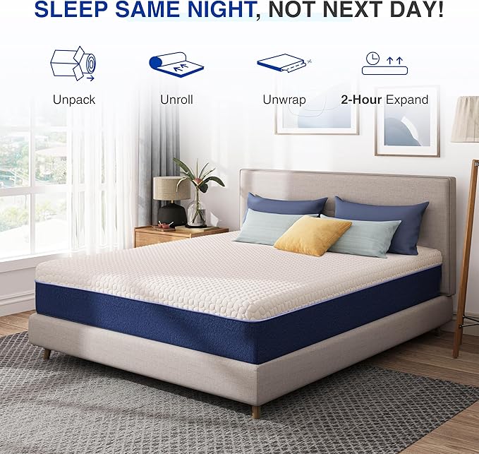 12 Inch Queen Size Mattress, Gel Cooling Memory Foam Mattress in A Box, Medium Firm Feel for Back Pain Relief, CertiPUR US Certified