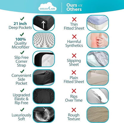 DREAMCARE California King Sheet Sets – 6 pcs Cooling Bed Sheets – up to 21” Deep Cal King Sheets – 2500 Supreme Collection – Extra Soft 100% Brushed Microfiber Hotel Luxury with Side Pocket – Black