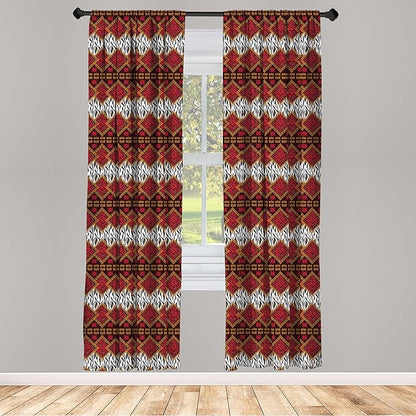 Ambesonne Savannah Curtains, Animal Skin Stripes as Diamond Shapes Pattern Wild Life Concept Native Art, Window Treatments 2 Panel Set for Living Room Bedroom, Pair of - 28" x 95", Red Brown