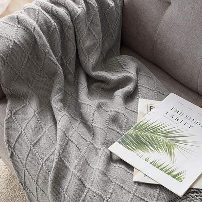 BOURINA Light Grey Throw Blanket 50x60 Inches Throw Textured Solid Soft Sofa Couch Decorative Knit Blanket