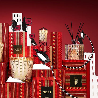 NEST New York Reed Diffuser, Holiday - 5.9 fl oz - Fragrance for Up to 90 Days - Reusable, Refillable Glass Holder - Includes 8 All-Natural Reed Sticks - Flame Free
