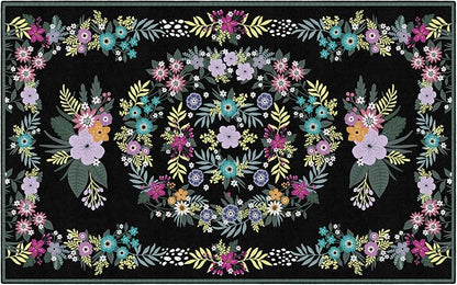 Flagship Carpets Schoolgirl Style Vintage Floral Educational Area Rug for Kids Room Seating Décor, Children's Classroom, Play Carpet for Teaching and Playroom, 7'6" x 12', Black & Multi