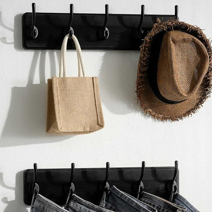 SKOLOO Rustic Wall Mounted Coat Rack, Case of 2, Pine Solid Wood Coat Hook Hanger - 5 Hooks for Hanging Clothes Robes Towels Coats