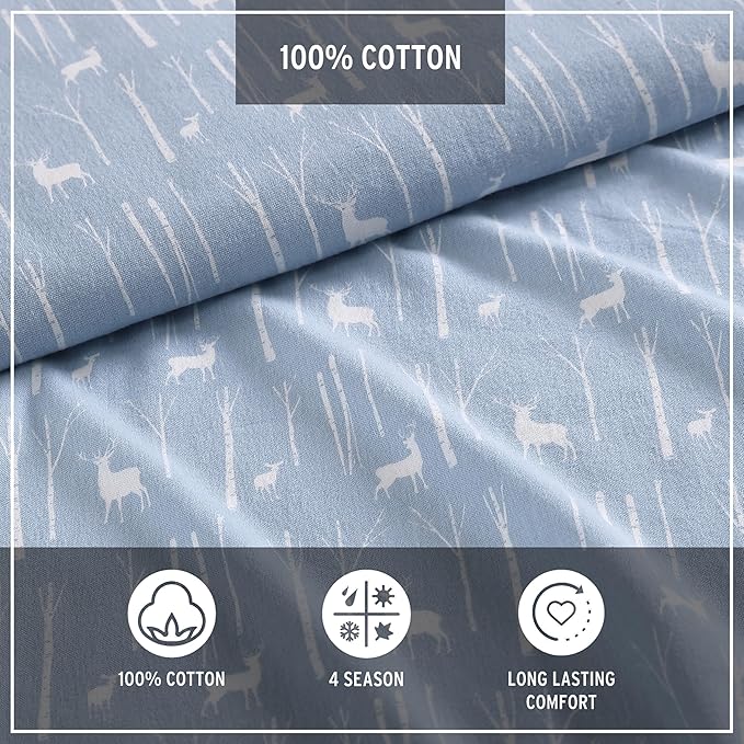 Eddie Bauer - Queen Sheets, Cotton Flannel Bedding Set, Brushed For Extra Softness, Cozy Home Decor (Birch Forest, Queen)