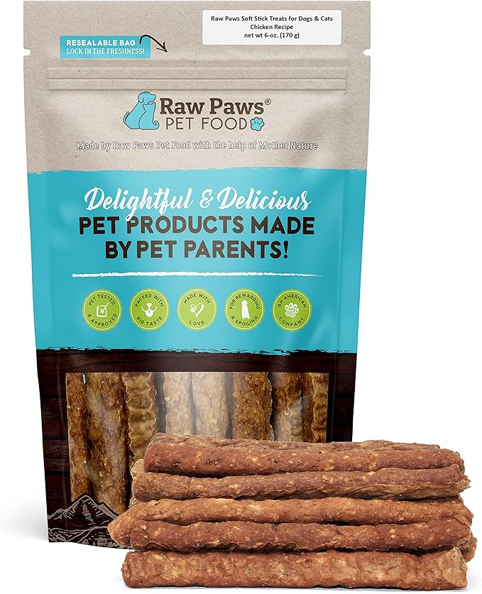 Raw Paws Grain-Free Soft Stick Treats for Dogs & Cats - Chicken Recipe, 6-oz - USA Soft Chicken Dog Treats Grain Free - Sausage Sticks for Dogs, Dog Jerky Sticks - Chewy Jerky-Mewly Pet