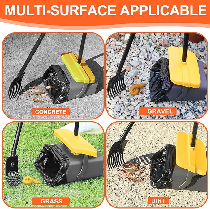 LANNEY Pooper Scooper - 46" Long Adjustable Handle Dog Pooper Scooper, Swivel Bin, Rake and 35 Waste Bag, Heavy Duty Poop Scooper for Large Medium Small Yard Dog Pet-Mewly Pet