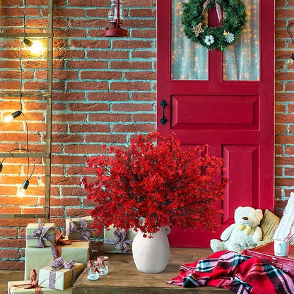 Lyrow 24 Pcs Red Babys Breath Artificial Christmas Picks Decoration Xmas Fake Flowers Stems Gypsophila Bushes Floral Arrangement Bulk for Home Indoor Table Decor(Red)